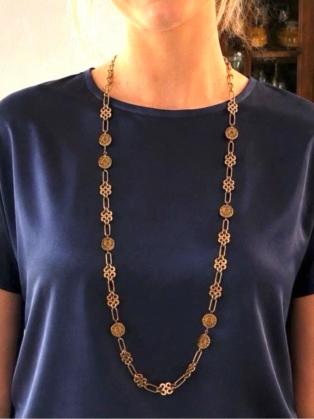 Chico’s Gold-Tone Link Chain Necklace Heavy 19” Drop Great Quality